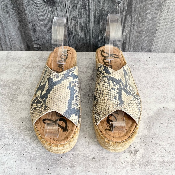 SAM EDELMAN Natty Snakeskin Print Espadrille Slide Sandals - Picture 3 of 12